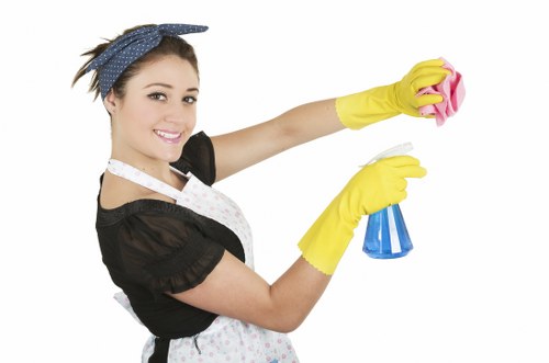 Cleaner working in a West Hampstead flat during a scheduled visit